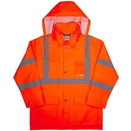 GLOWEAR BY ERGODYNE Orange L Lightweight Hi-Vis Rain Jacket - Type R, Class 3 8366